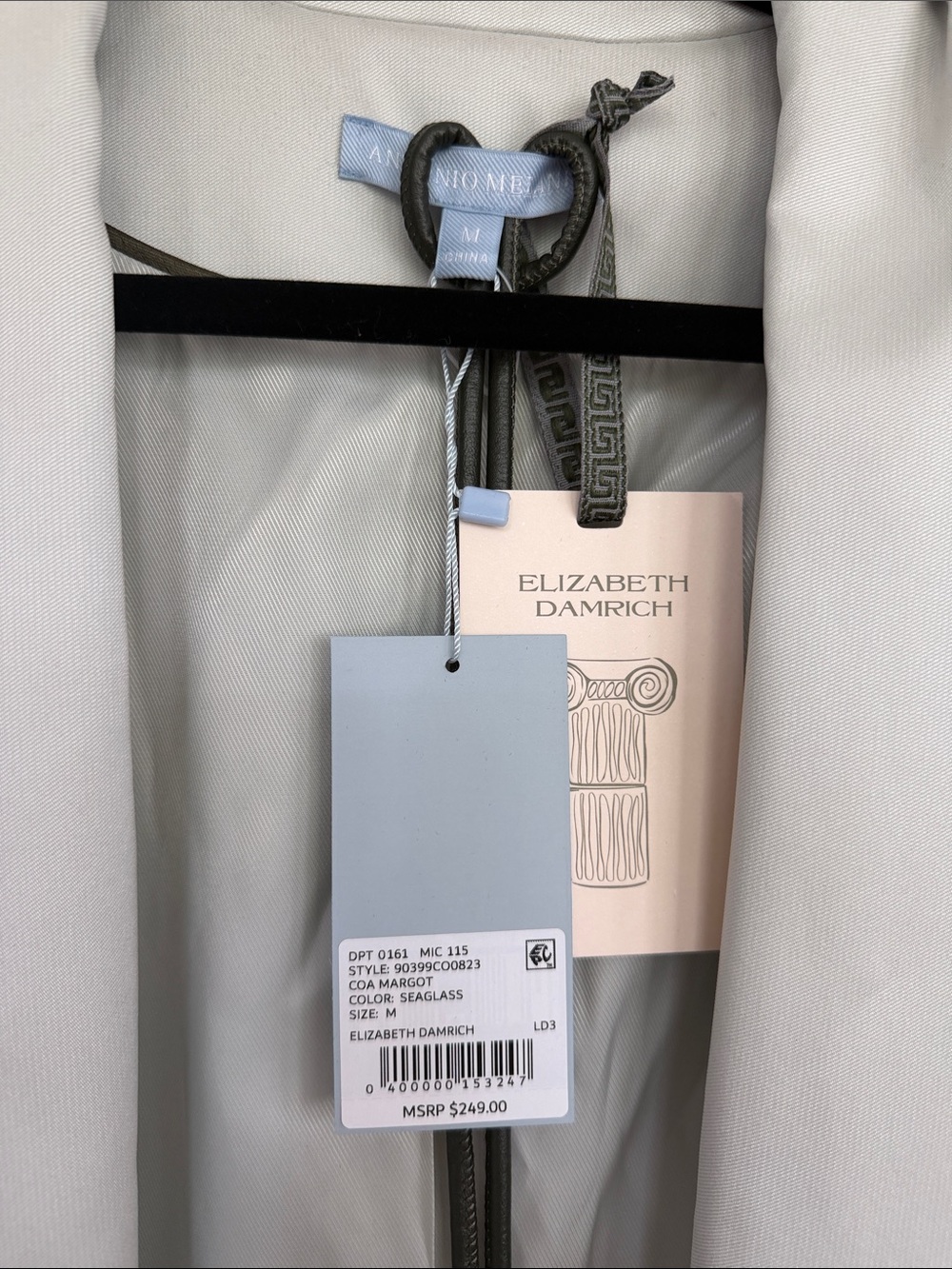 ANTONIO MELANI Light green/cream Long Open Front Trench Coat - Picture 2 of 3